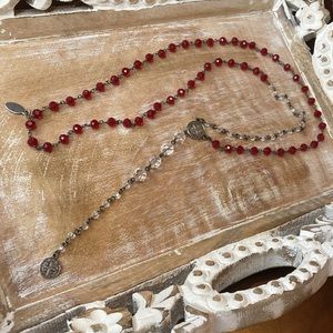 LOYAL MUSE Red & Clear Crystal Rosary Bead Necklace